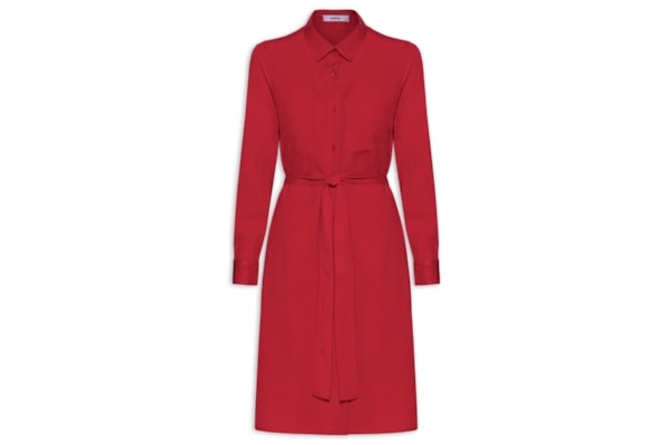 Vestido Chemise Com Amarração - Vermelho