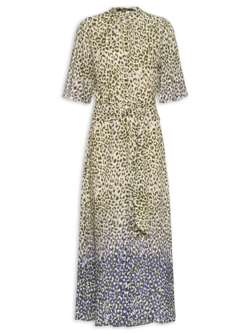 Vestido Chemise Com Faixa Onça Degradê – Animal Print