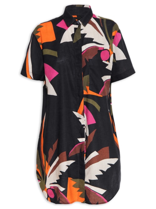 Vestido Chemise Coqueiro Curto – Preto