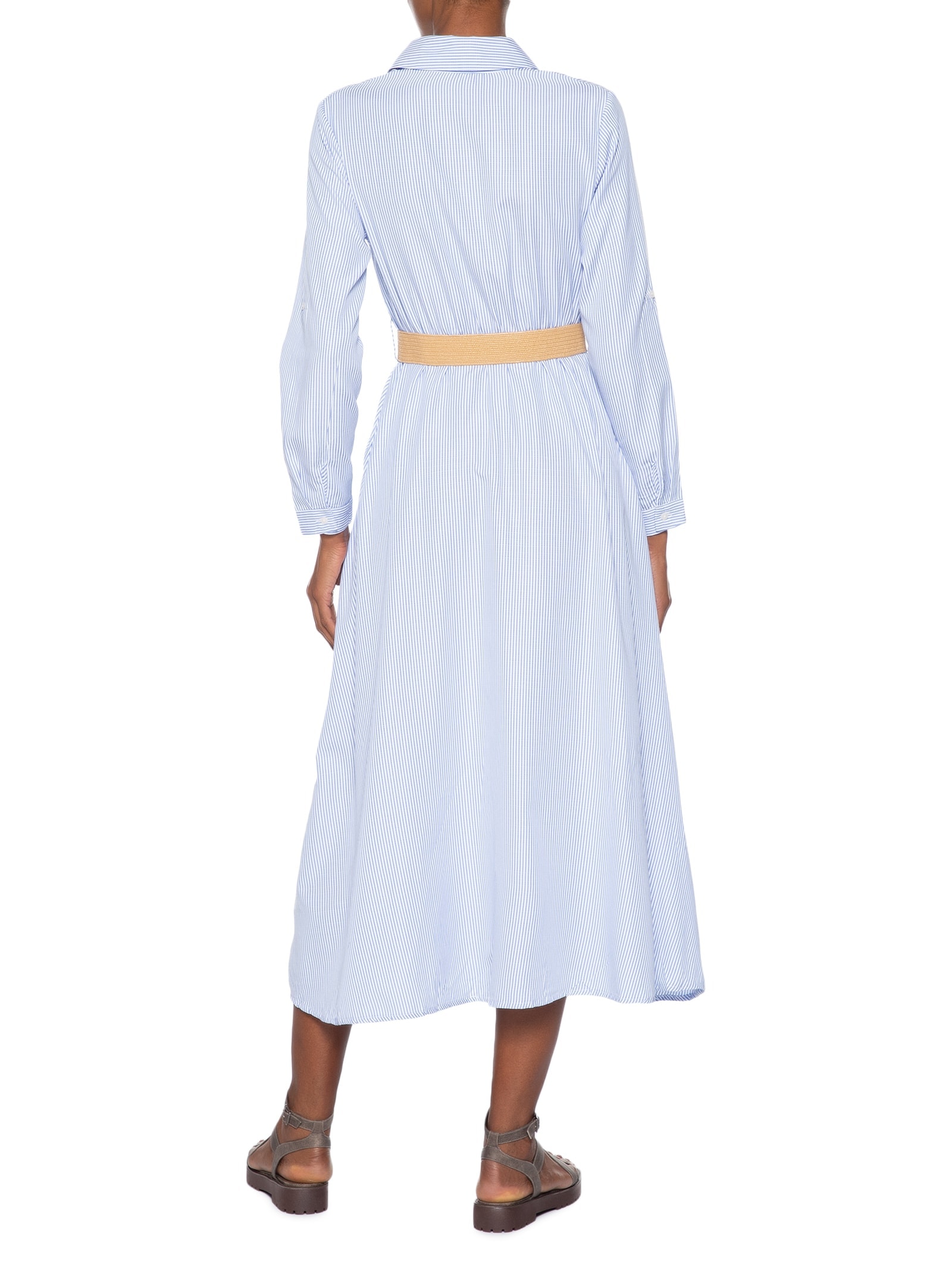 Vestido Chemise Longo Listrado Azul Basiq