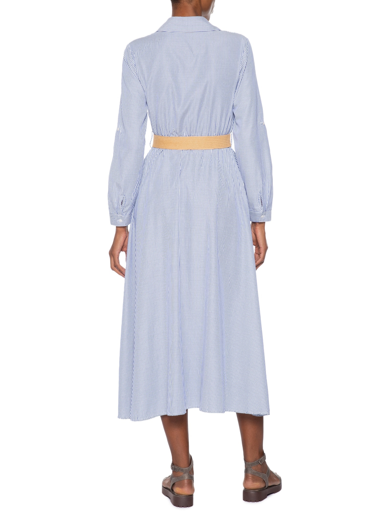 Vestido Chemise Midi Listrado Azul Basiq