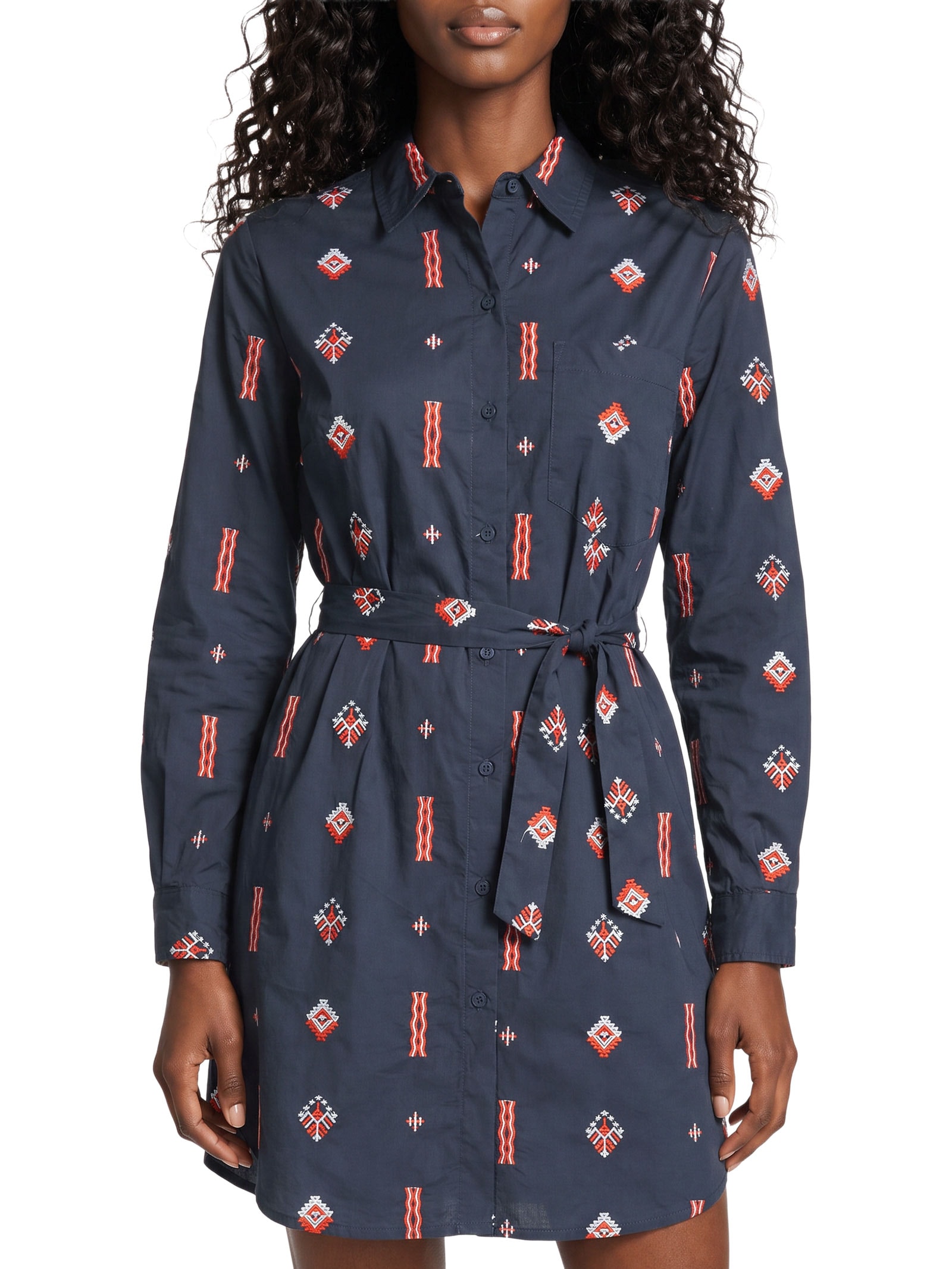 Vestido Chemisier Bordado Marine – Azul Cantão