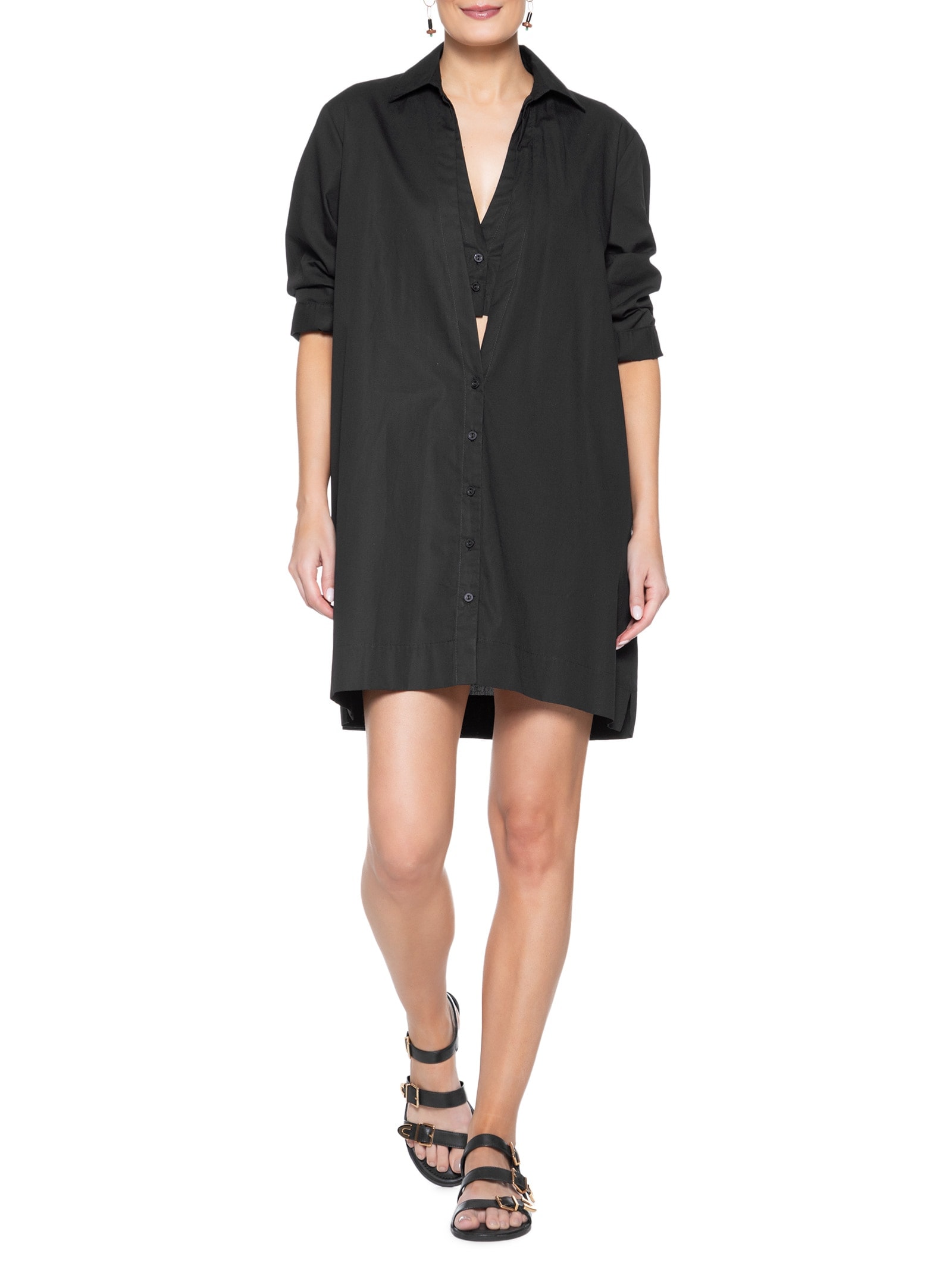 Vestido Chemisier Curto Algodão Preto Dress To