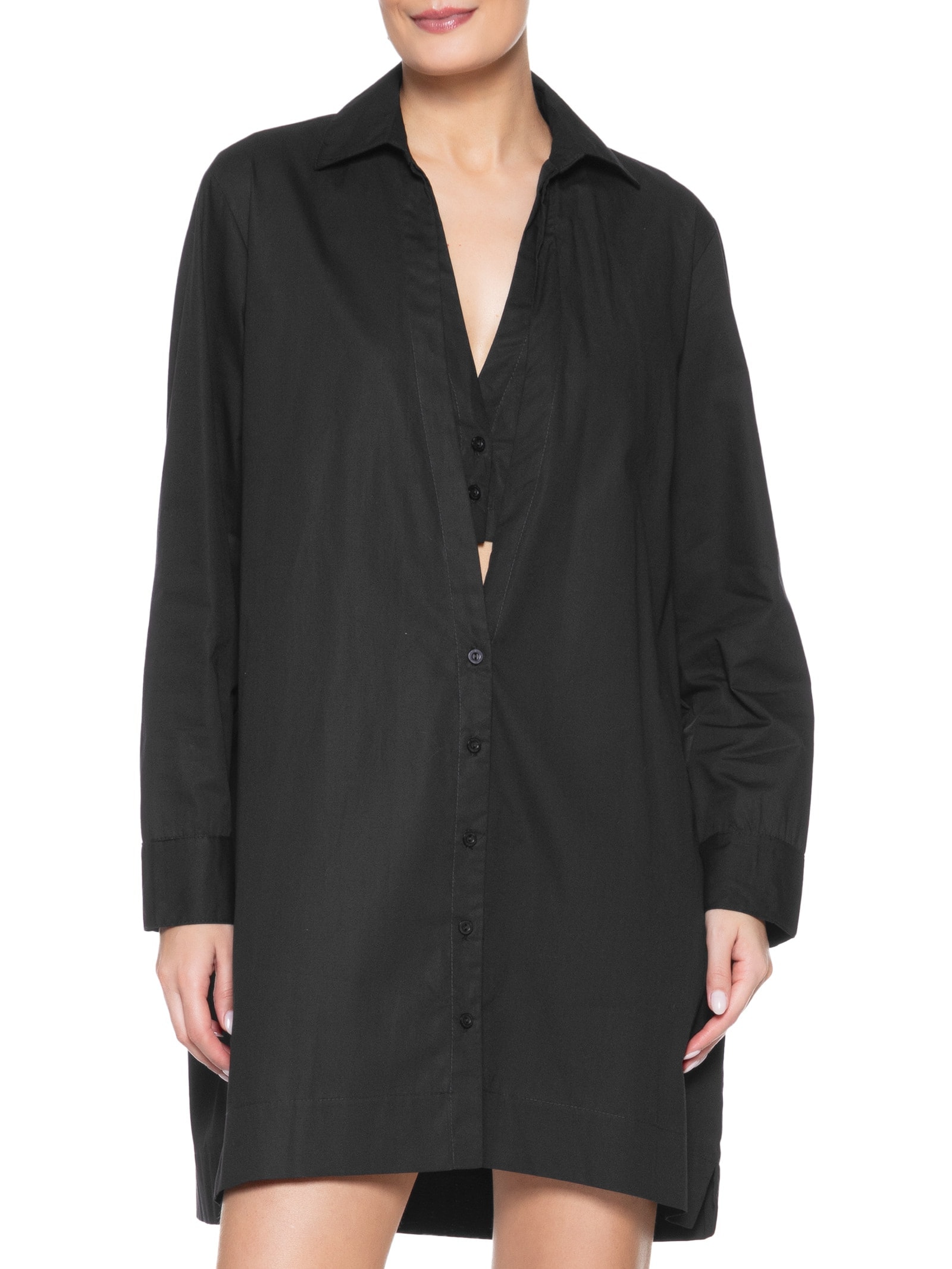 Vestido Chemisier Curto Algodão Preto Dress To