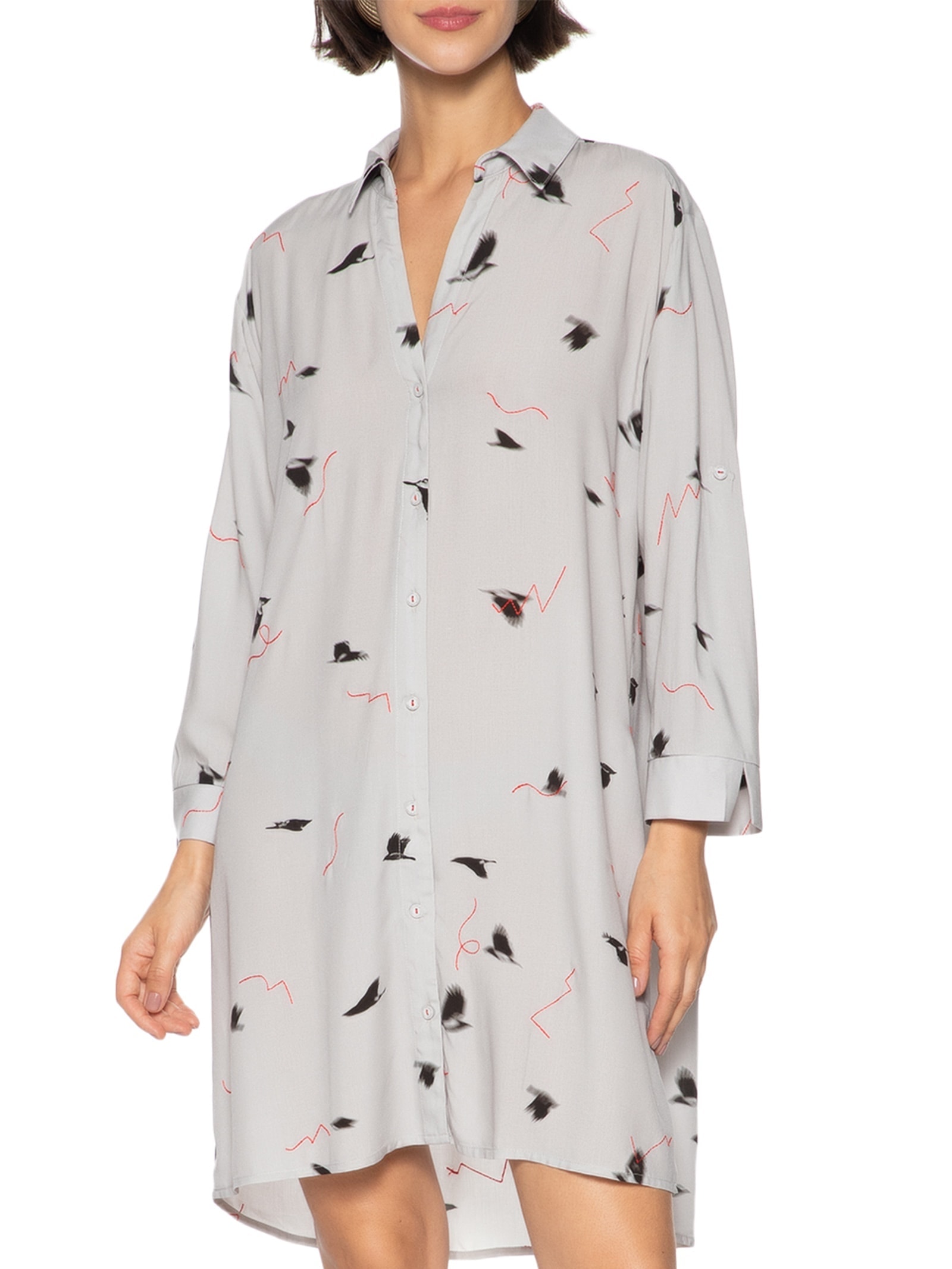 Vestido Chemisier Estampado Veloz Cinza Cantão