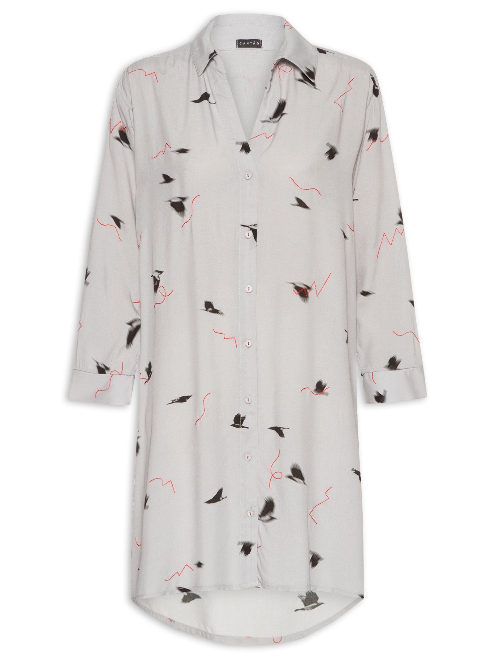 Vestido Chemisier Estampado Veloz Cinza Cantão
