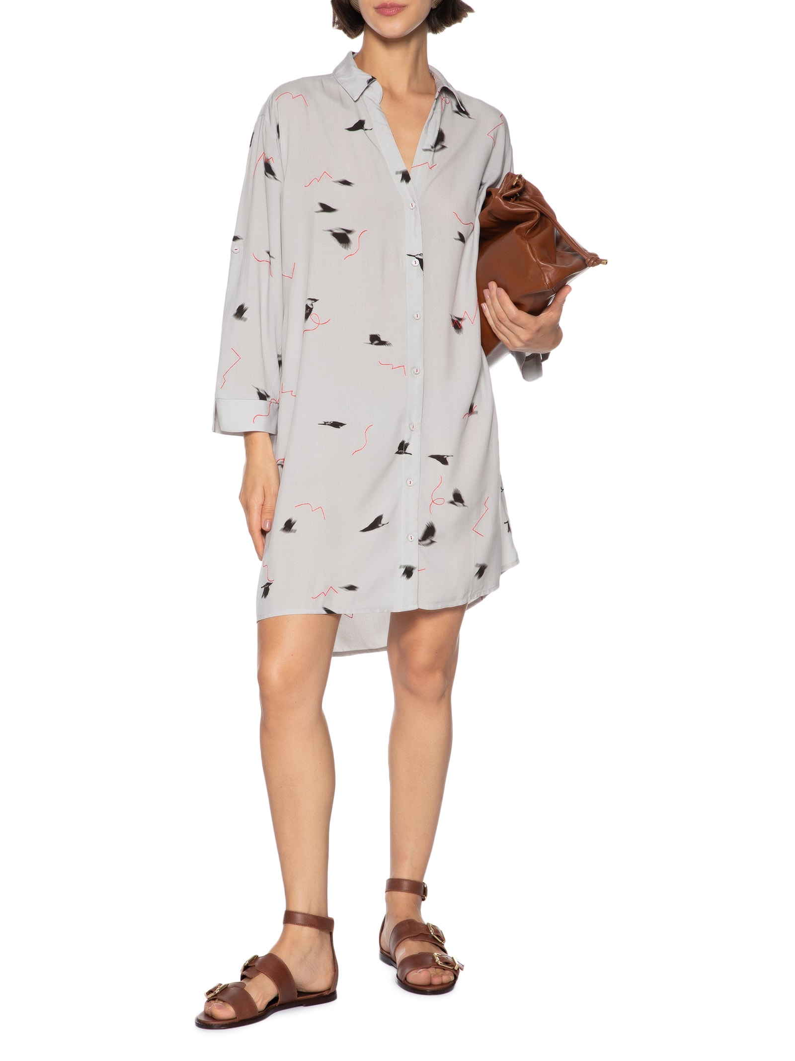 Vestido Chemisier Estampado Veloz Cinza Cantão