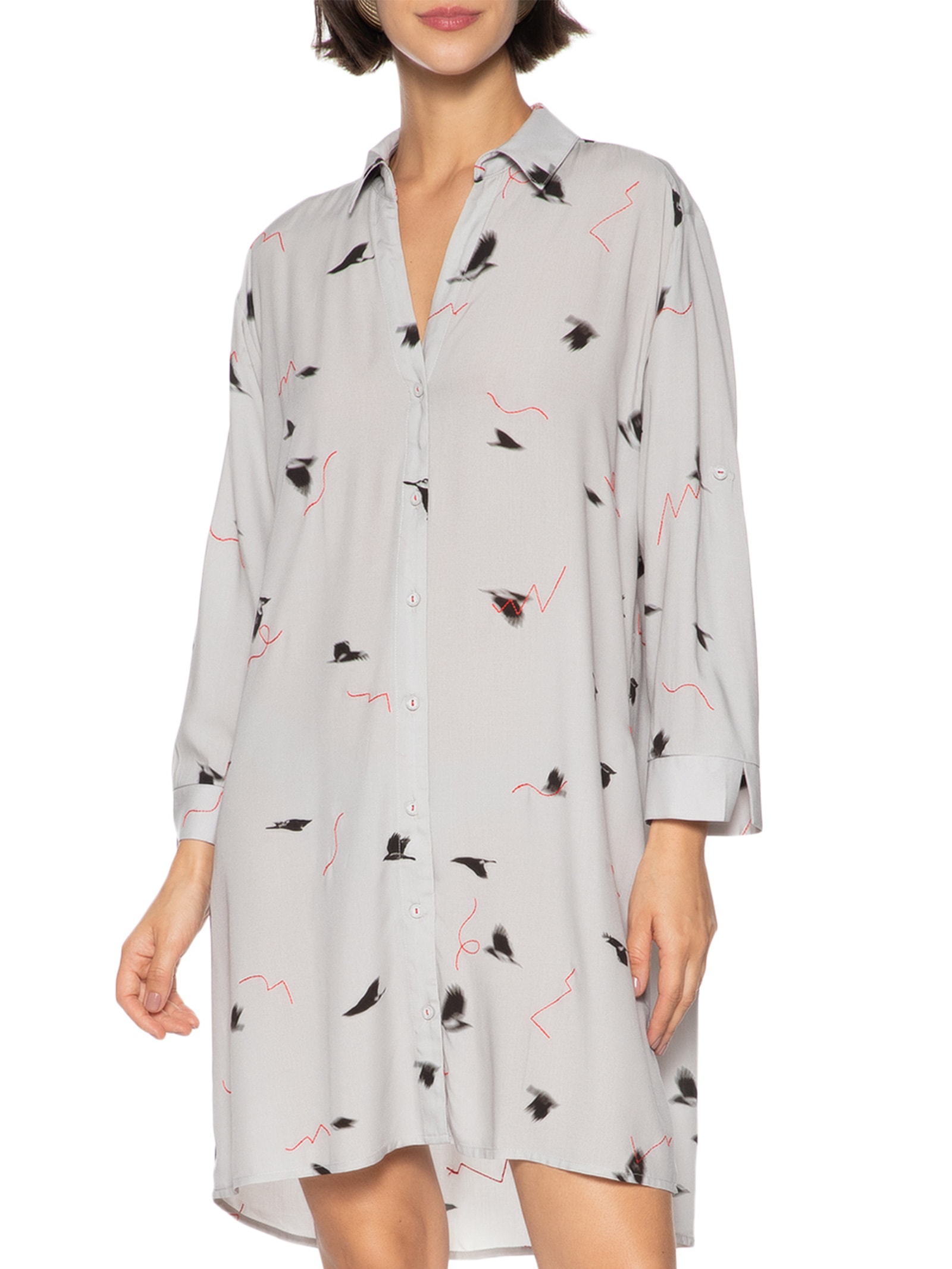 Vestido Chemisier Estampado Veloz Cinza Cantão