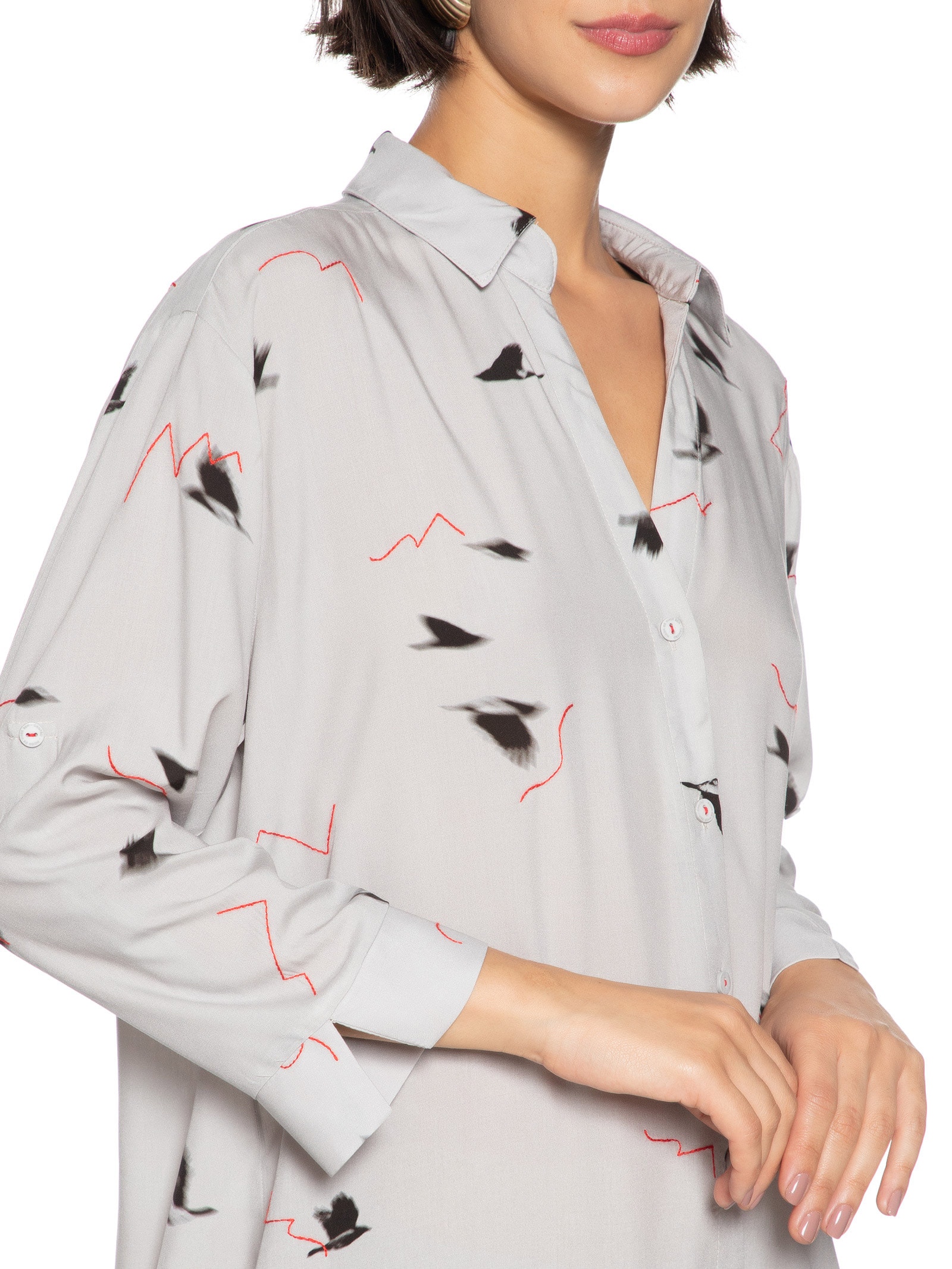 Vestido Chemisier Estampado Veloz Cinza Cantão