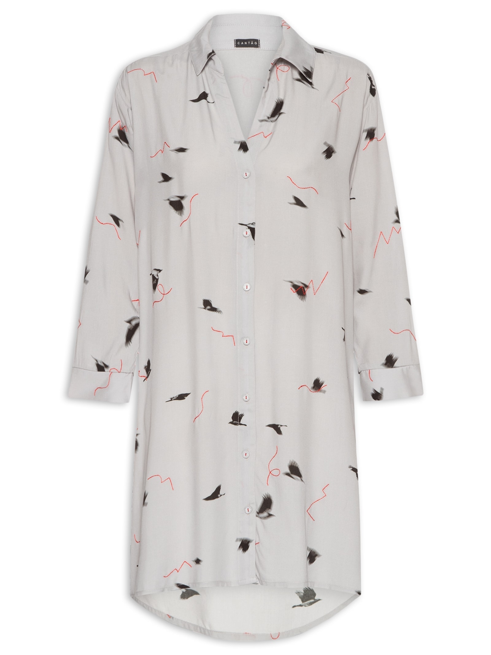 Vestido Chemisier Estampado Veloz Cinza Cantão