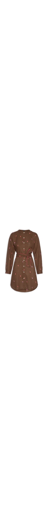Vestido Chemisier Linho Bordados Fósforo - Marrom