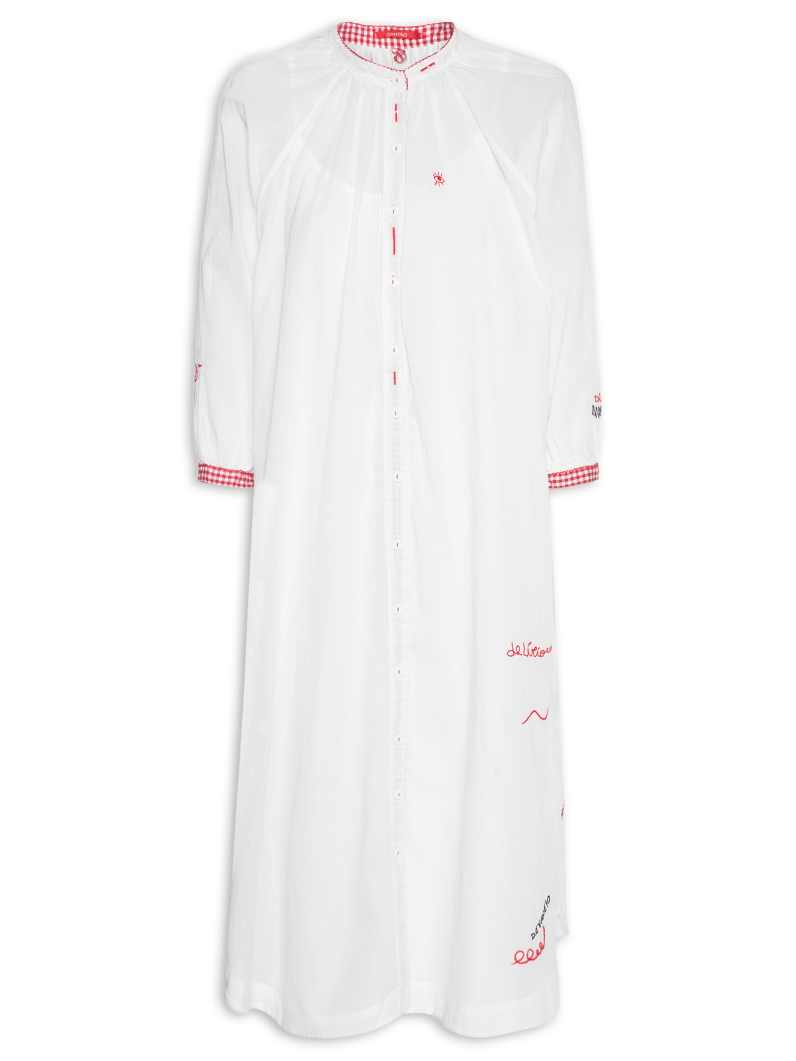 Vestido Chemisier Voil Bordado Delírio Branco Cantão