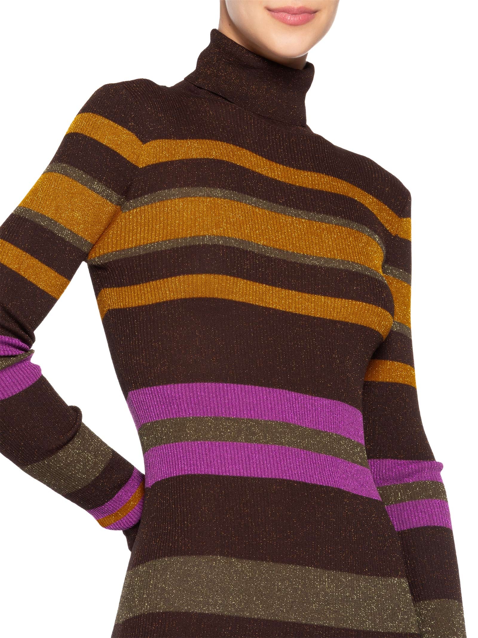 Vestido Colorido Stripes Lurex Marrom Animale