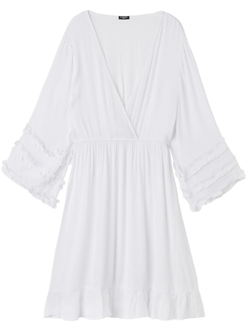 Vestido Com Decote Em v e Babados – Branco