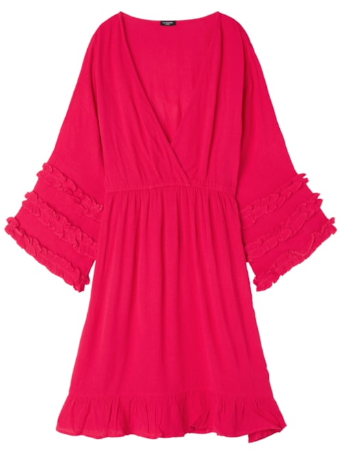 Vestido Com Decote Em v e Babados - Rosa