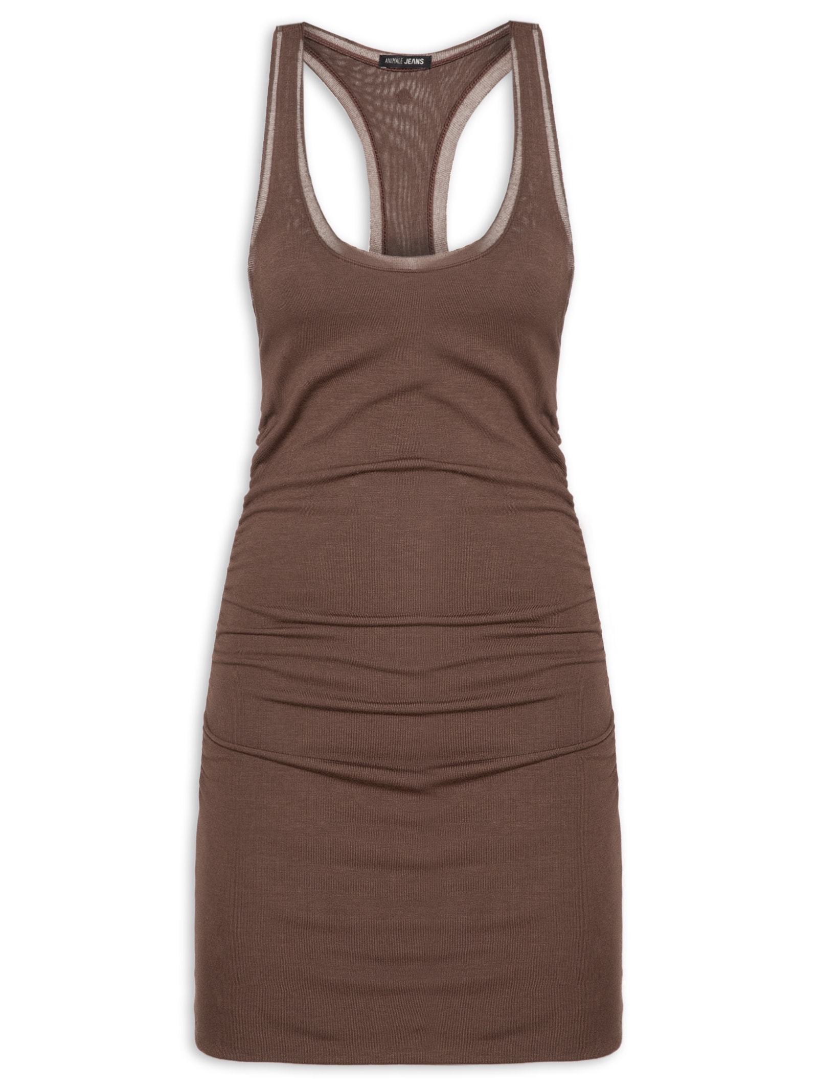 Vestido Com Franzido Lateral Marrom Animale Jeans