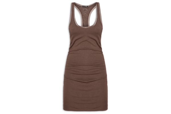 Vestido Com Franzido Lateral - Marrom