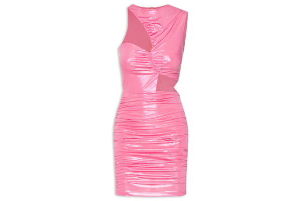 Vestido Com Franzidos e Recortes - Rosa