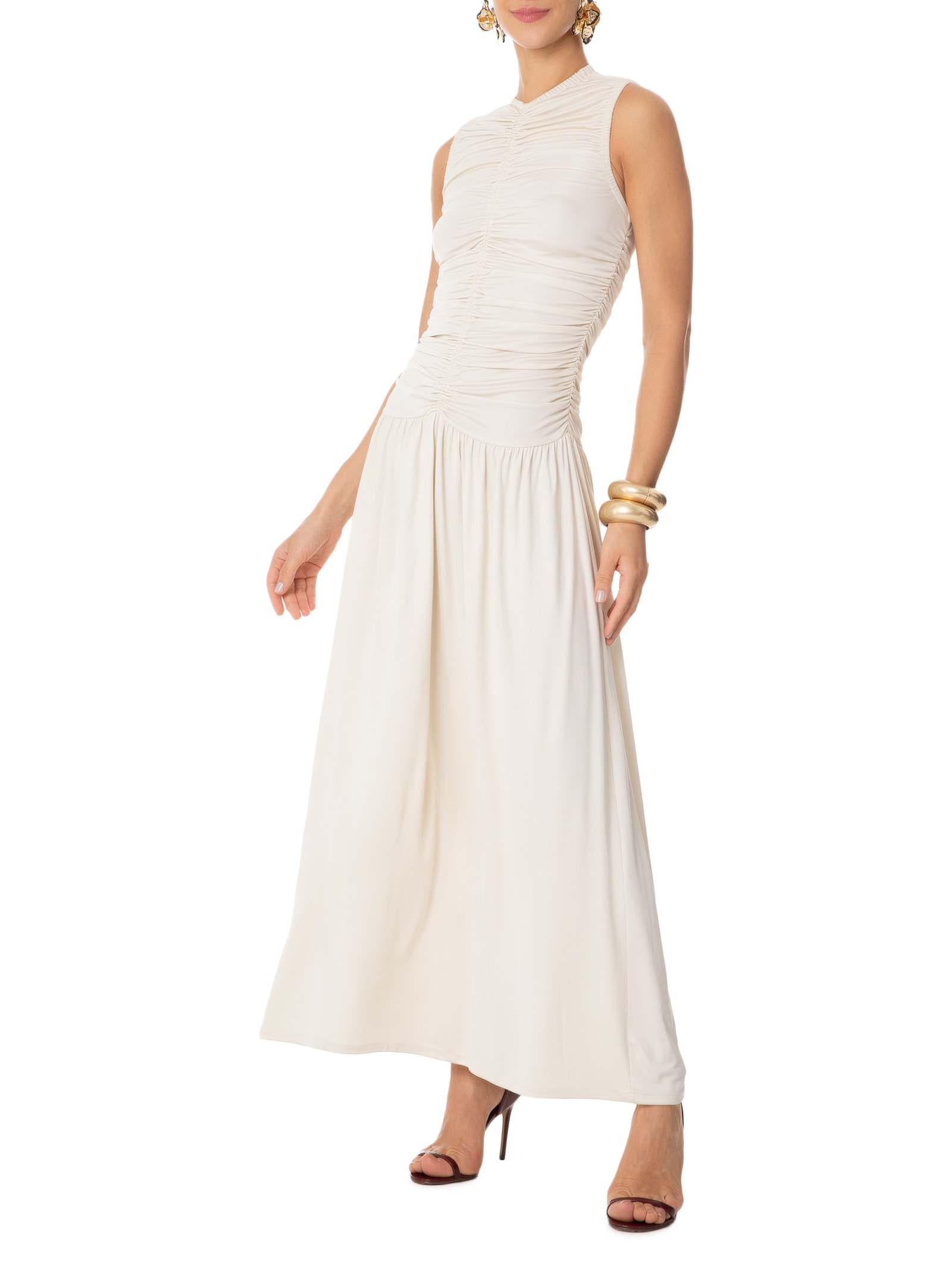 Vestido Com Franzidos Off White '2Essential