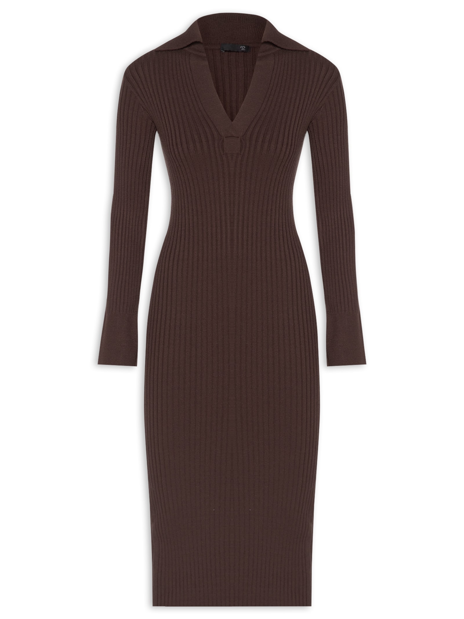 Vestido Com Gola Polo Em Tricot Marrom '2Essential