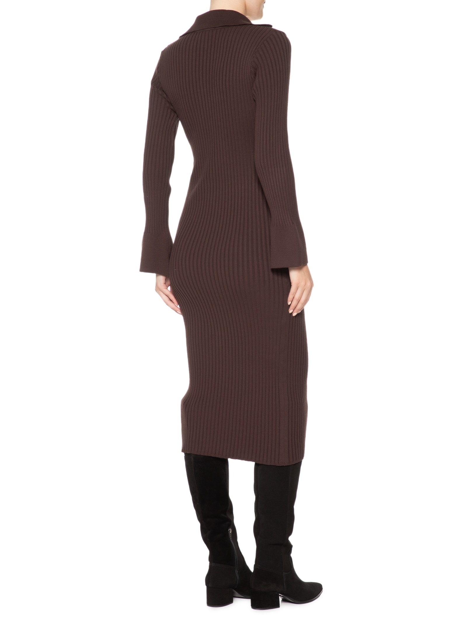 Vestido Com Gola Polo Em Tricot Marrom '2Essential