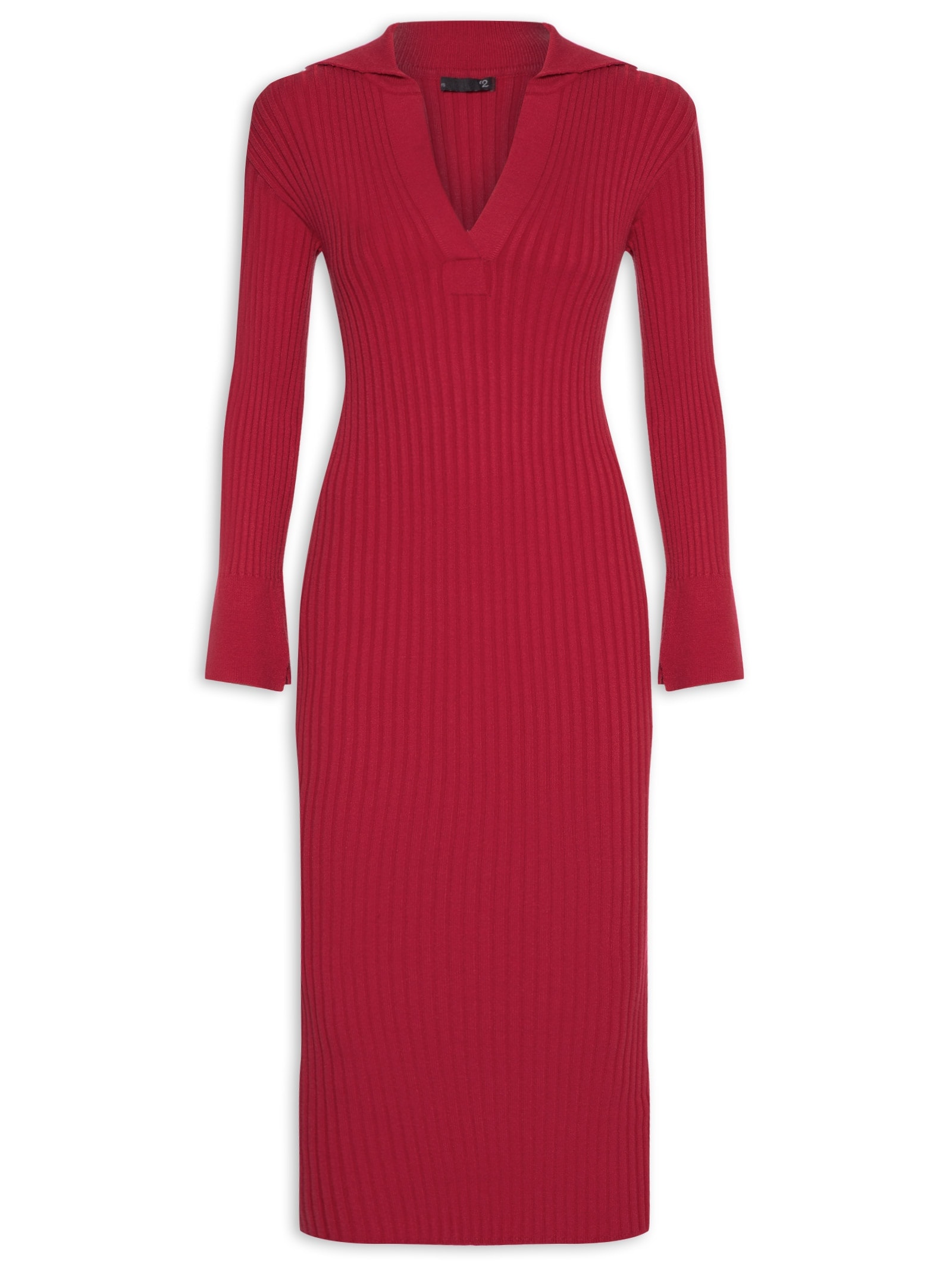 Vestido Com Gola Polo Em Tricot Vermelho '2Essential