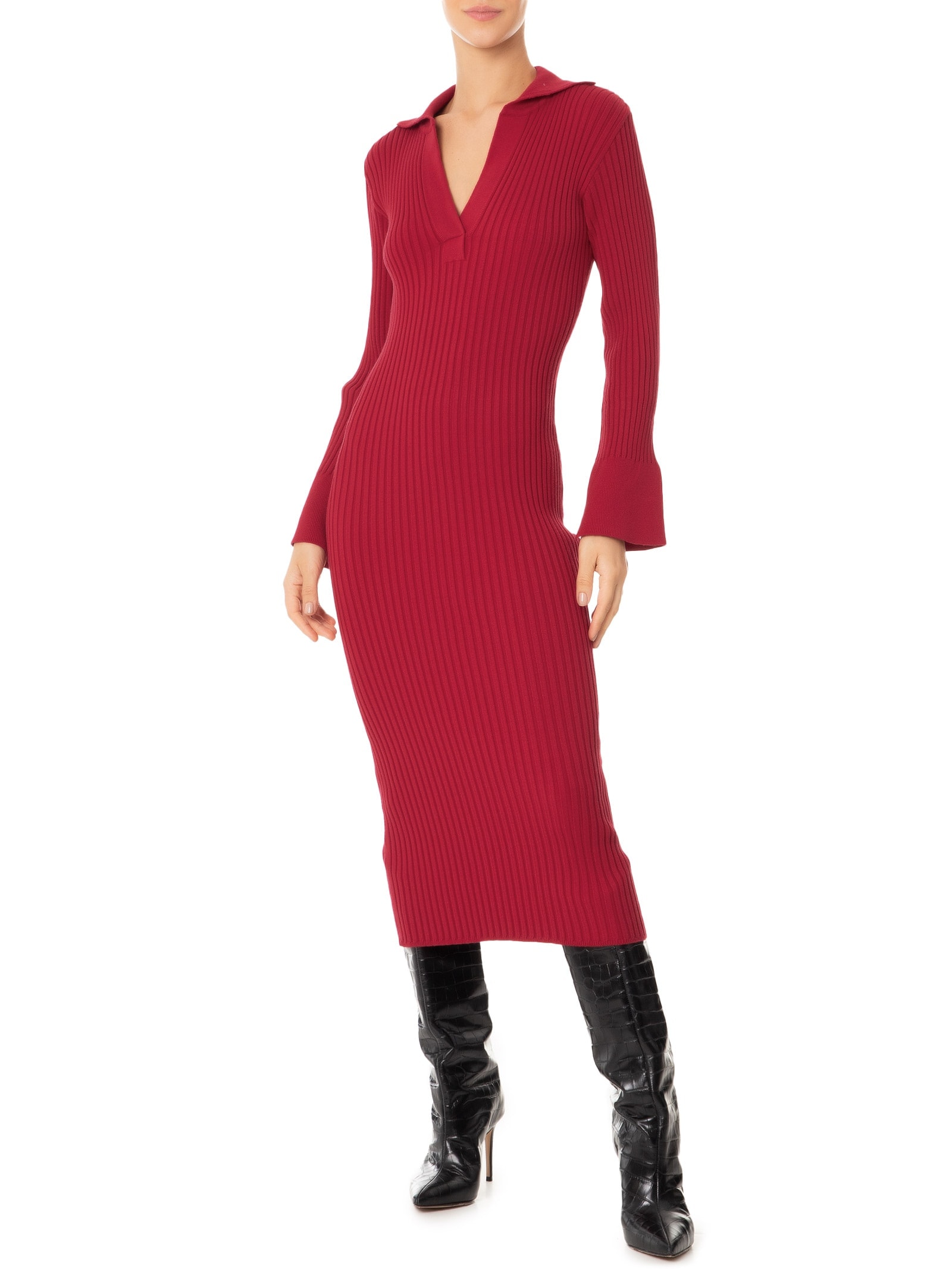 Vestido Com Gola Polo Em Tricot Vermelho '2Essential
