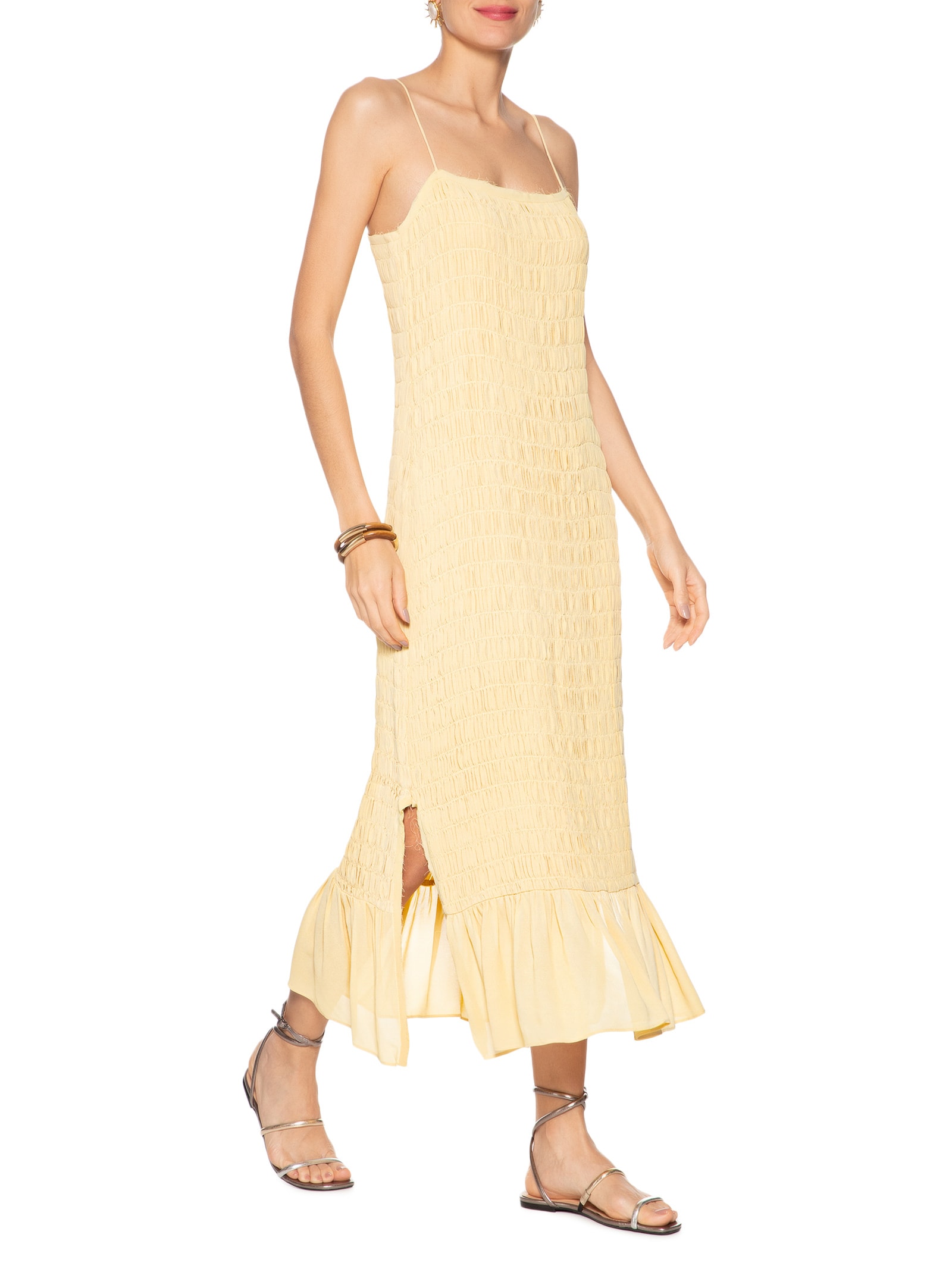 Vestido Com Lastex Midi Amarelo Animale