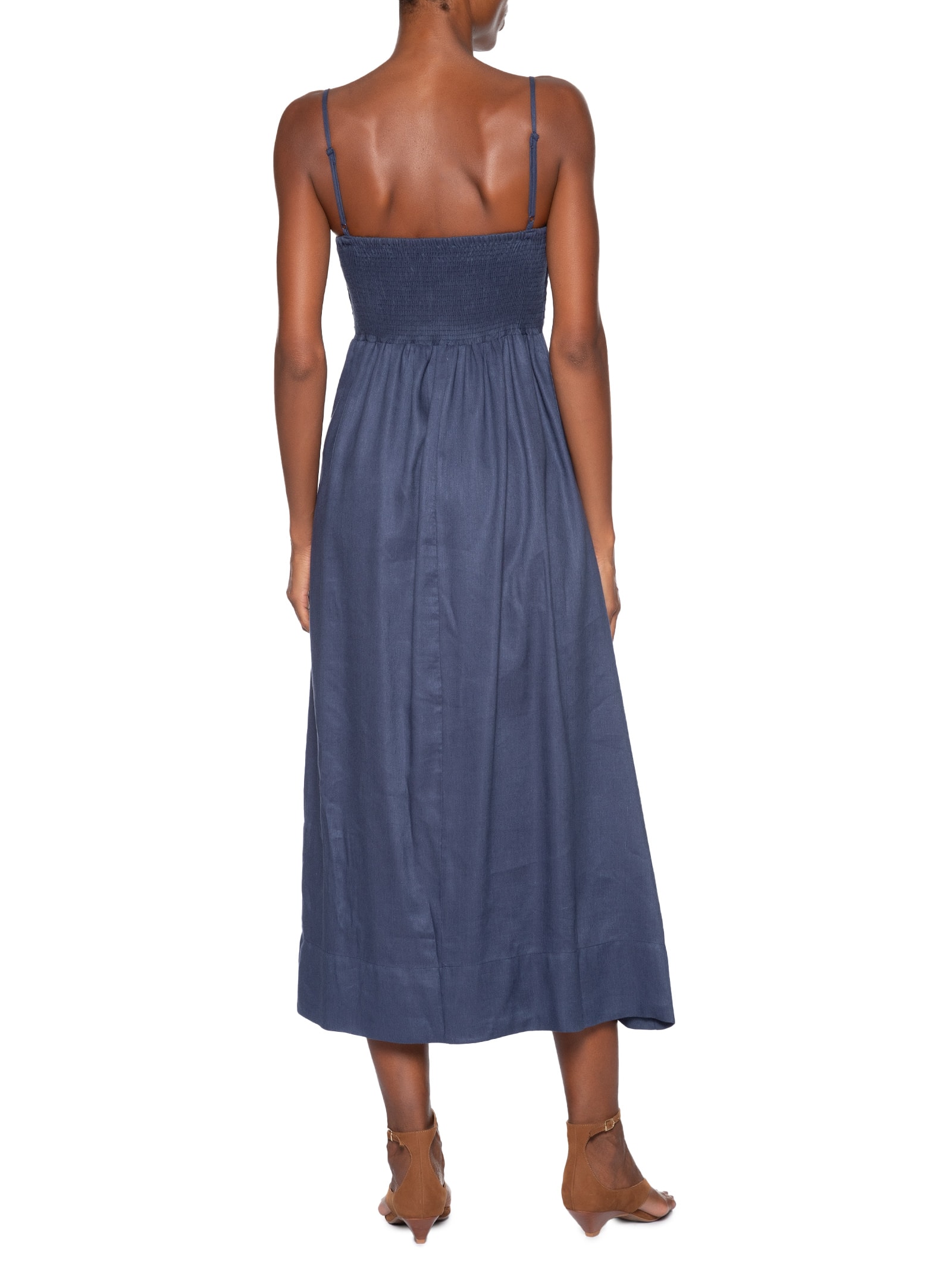 Vestido com Linho Midi  Azul Animale