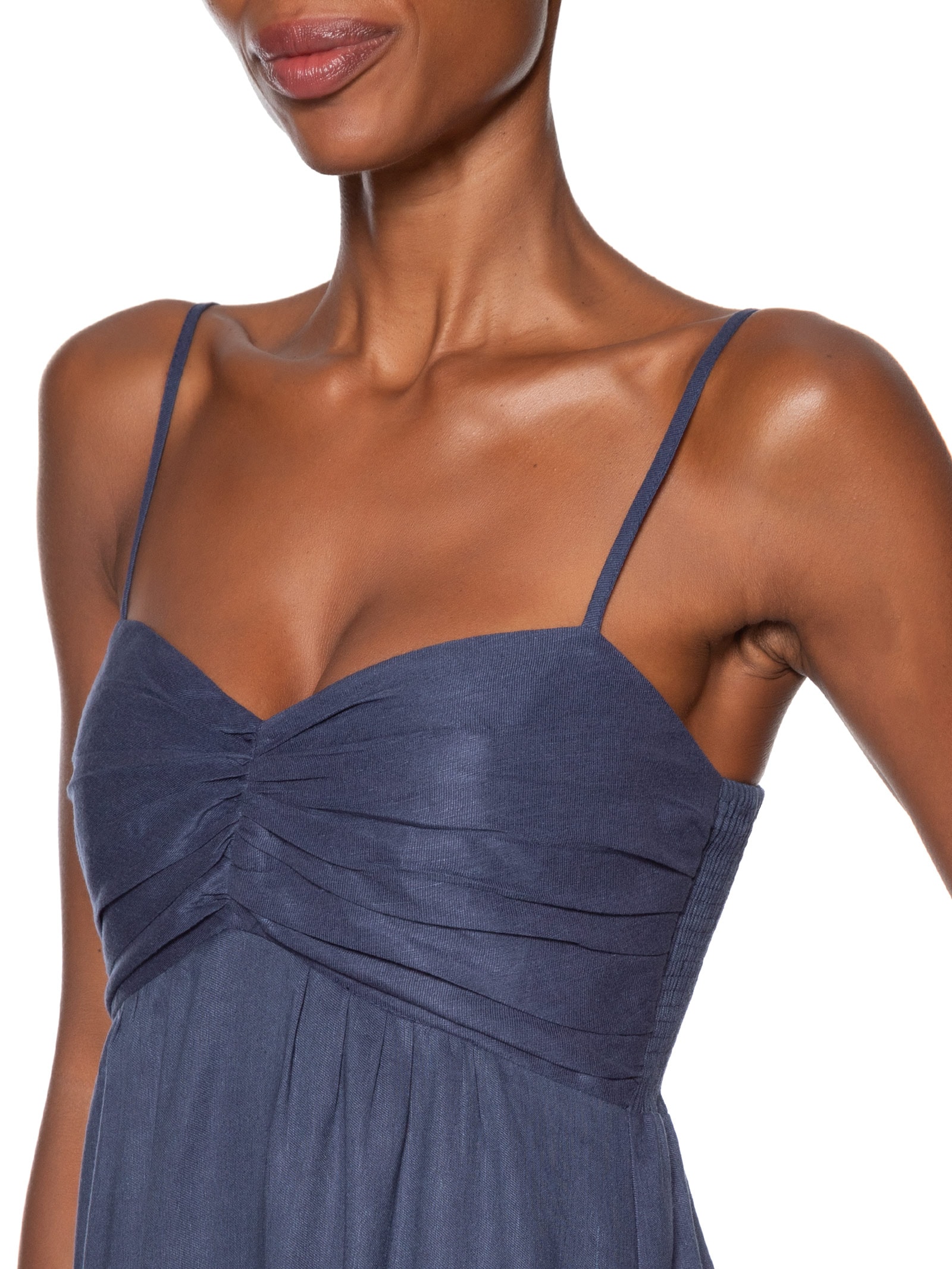 Vestido com Linho Midi  Azul Animale