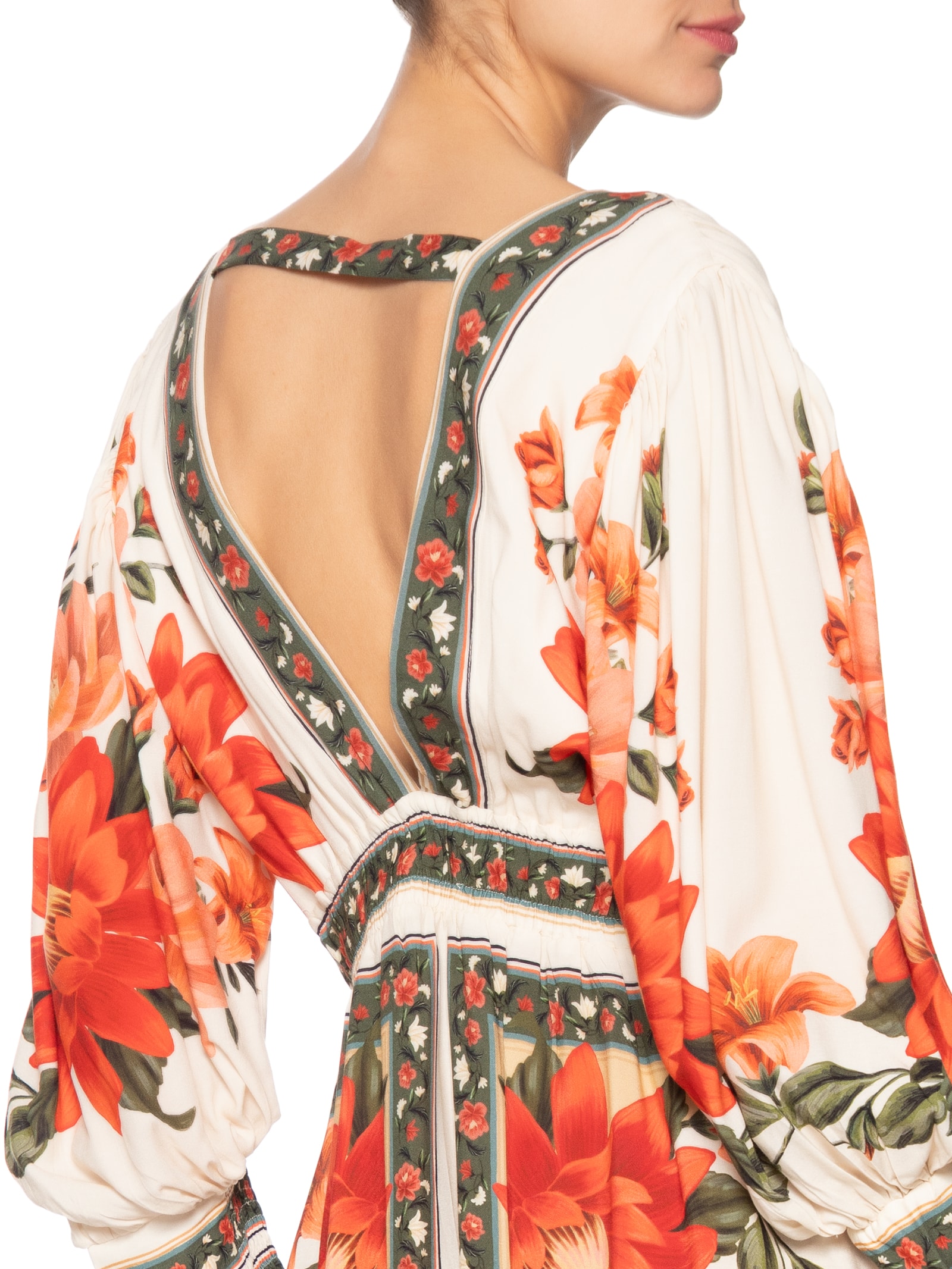 Vestido Com Mangas Flor Do Rio Branco Farm
