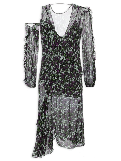 Vestido Concept Babados Floral Jardim – Preto