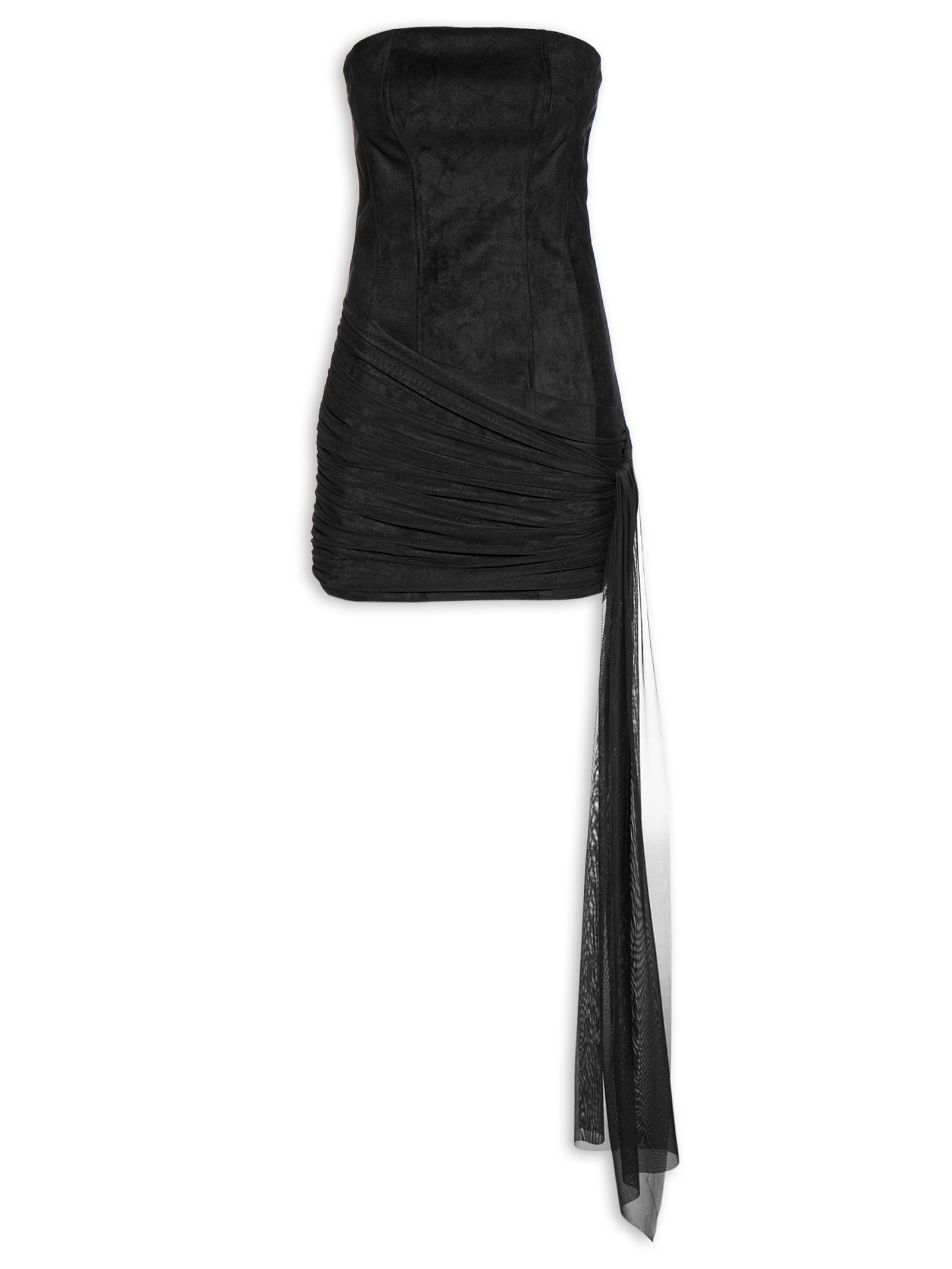 Vestido Corset Em Suede Com Drapeado Preto My Favorite