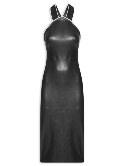 Vestido Couro Stretch Midi Vivo – Preto
