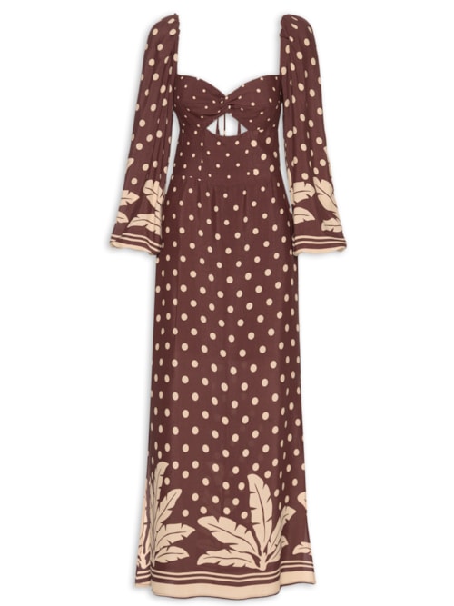 Vestido Crepe Estampa Palma – Marrom