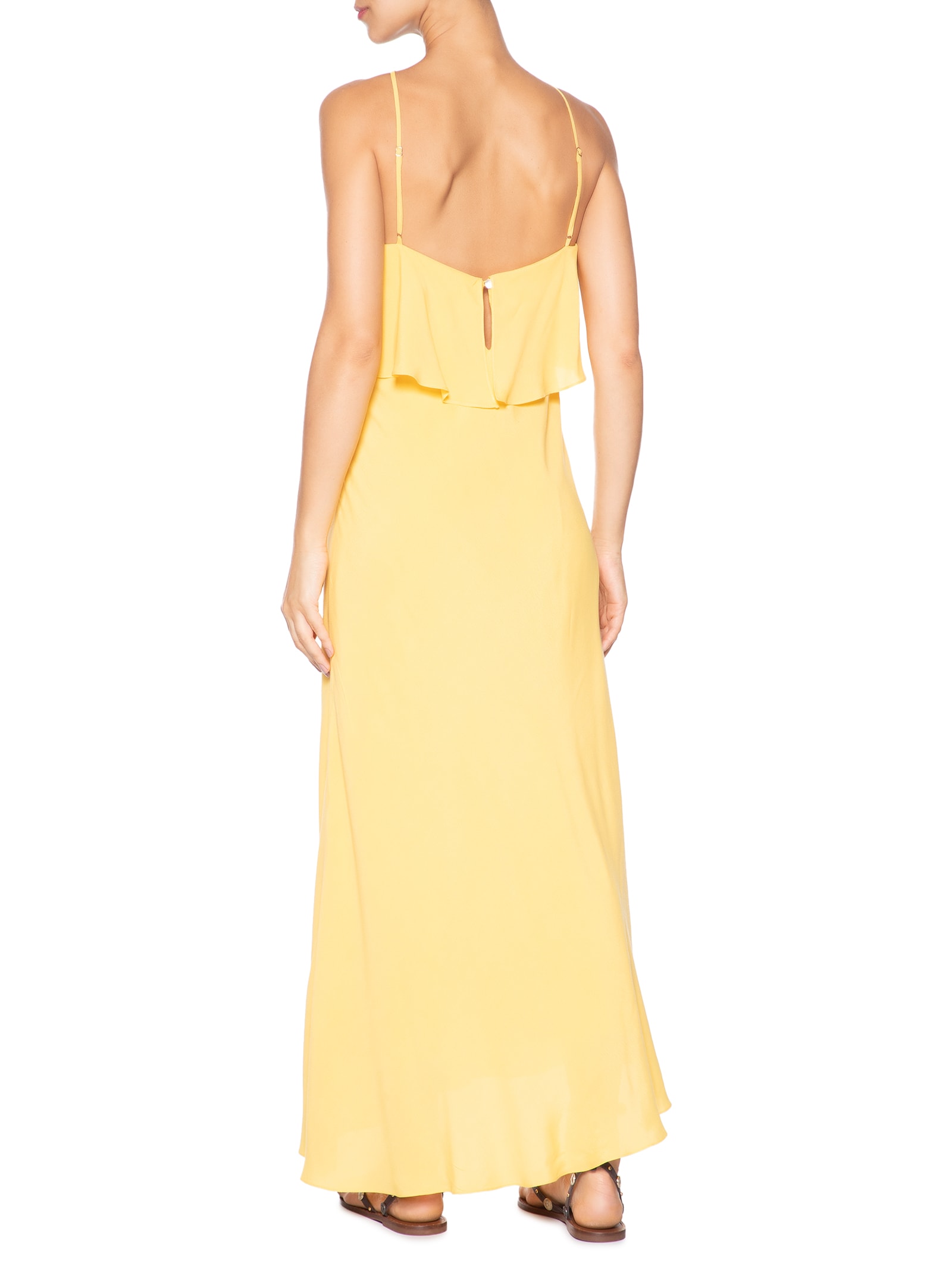 Vestido Crepe Longo Babados Amarelo Dress To