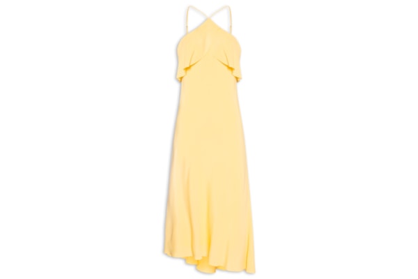 Vestido Crepe Longo Babados - Amarelo
