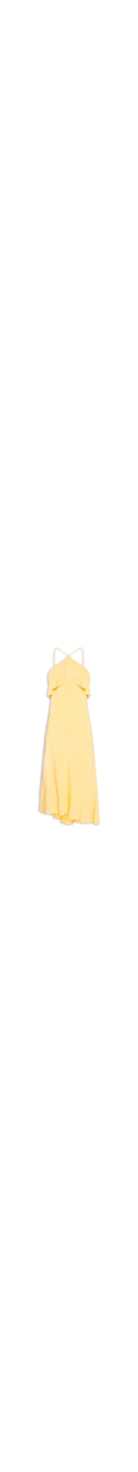 Vestido Crepe Longo Babados - Amarelo