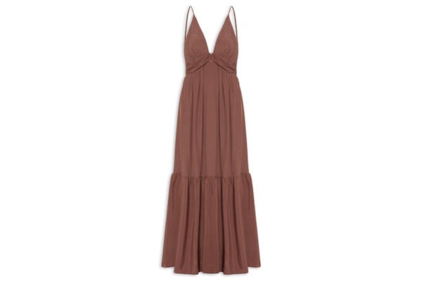 Vestido Crepe Metal Decote - Marrom