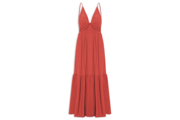 Vestido Crepe Metal Decote - Vermelho