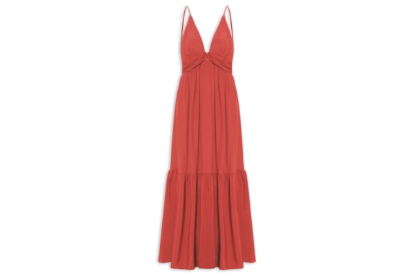 Vestido Crepe Metal Decote - Vermelho