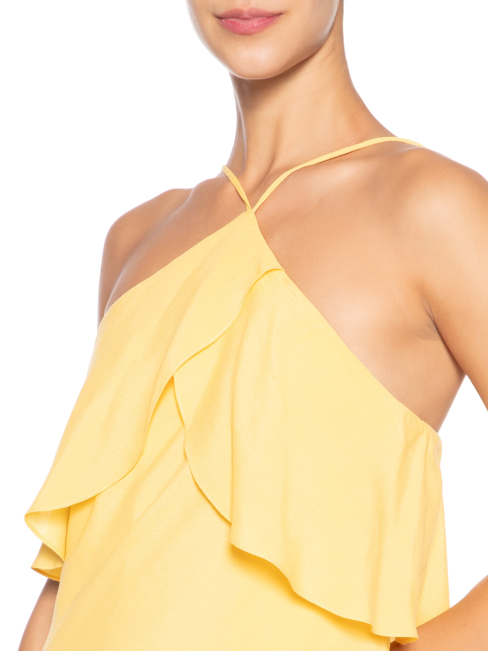 Vestido Crepe Midi Babados Amarelo Dress To