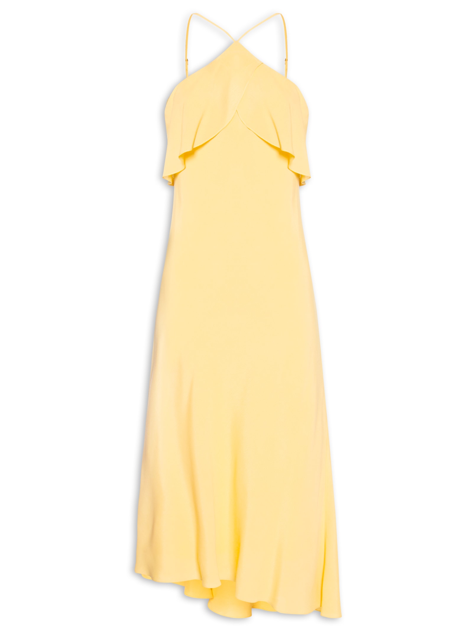 Vestido Crepe Midi Babados Amarelo Dress To