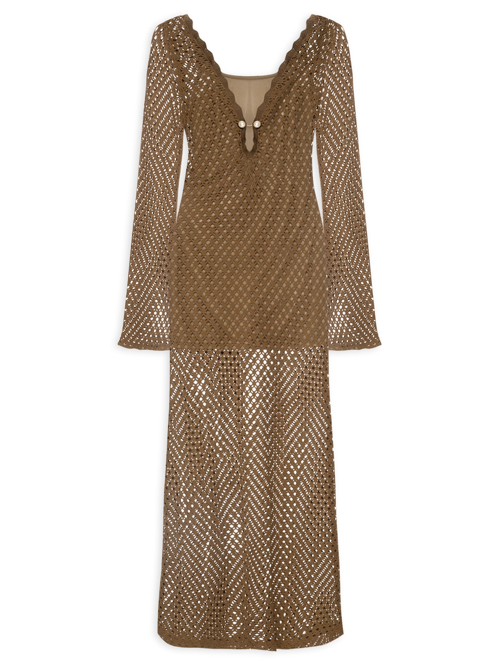 Vestido Crochet Beachwear Marrom Mktbeach