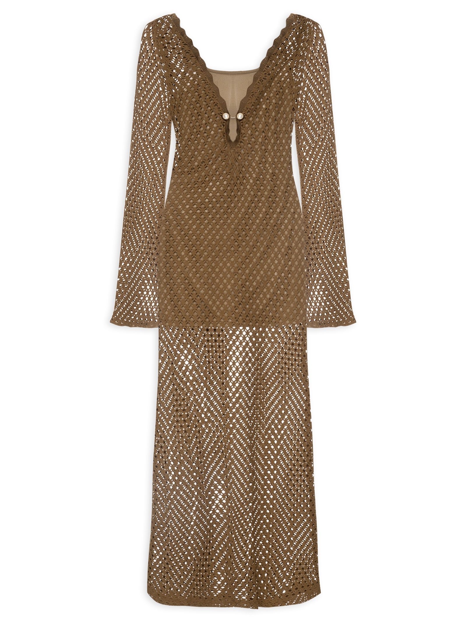 Vestido Crochet Beachwear Marrom Mktbeach