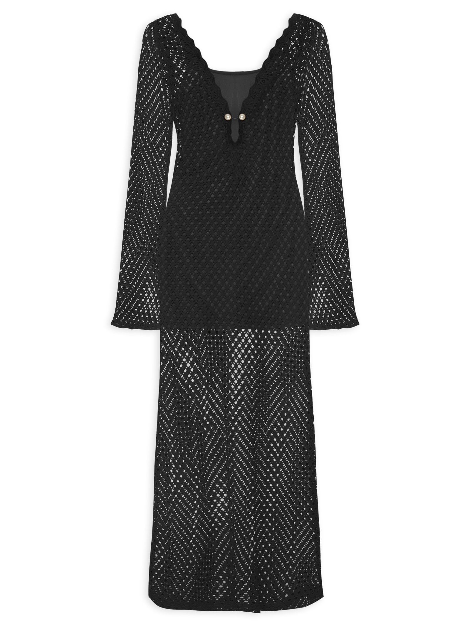 Vestido Crochet Beachwear Preto Mktbeach