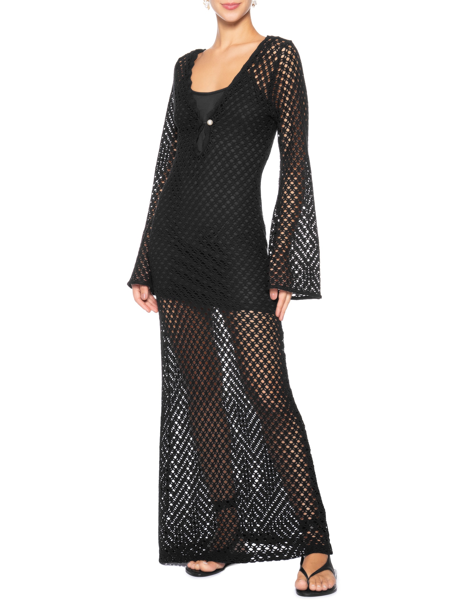 Vestido Crochet Beachwear Preto Mktbeach