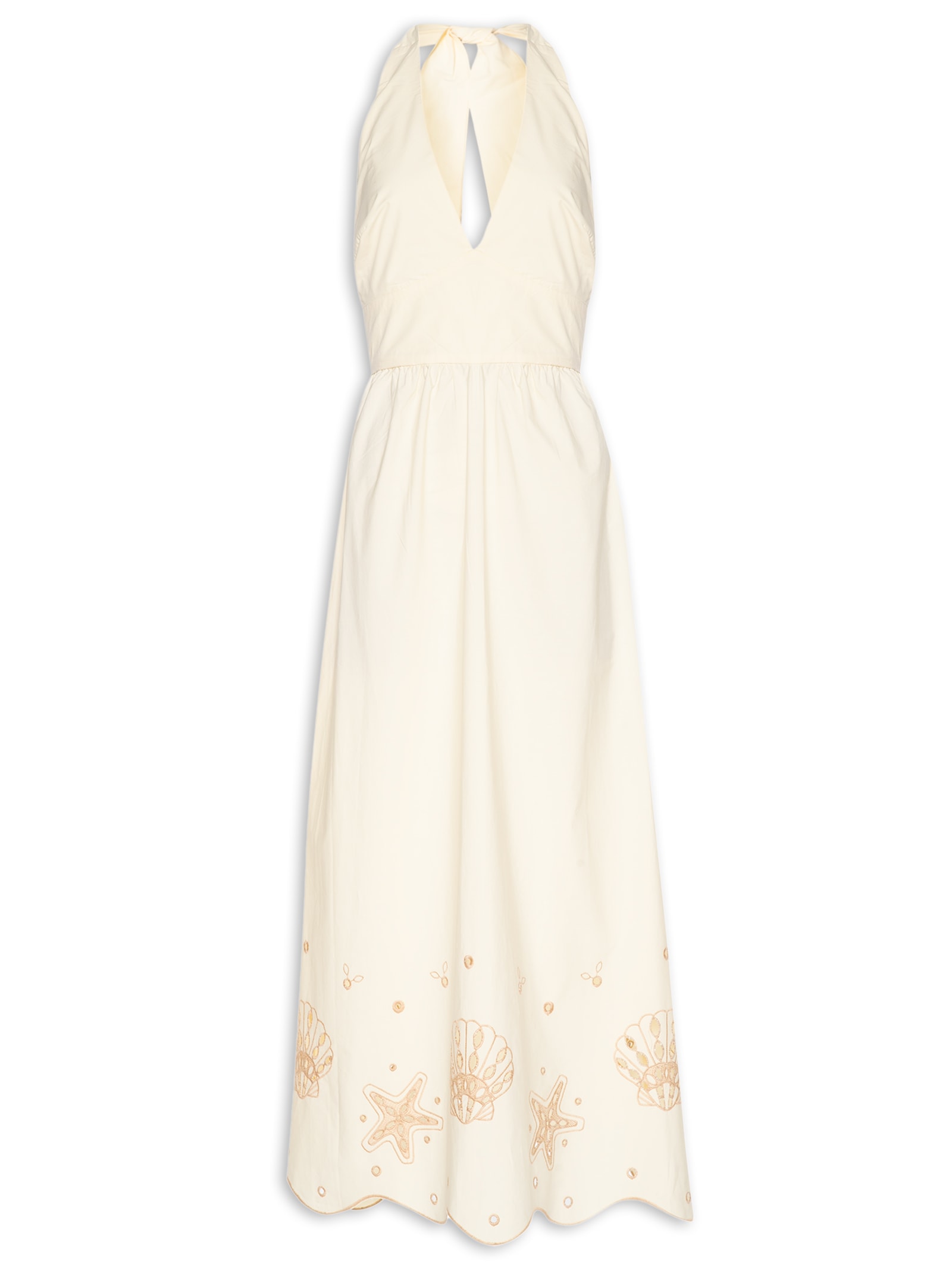 Vestido Cropped Algodão Barrado Festone Off White Dress To