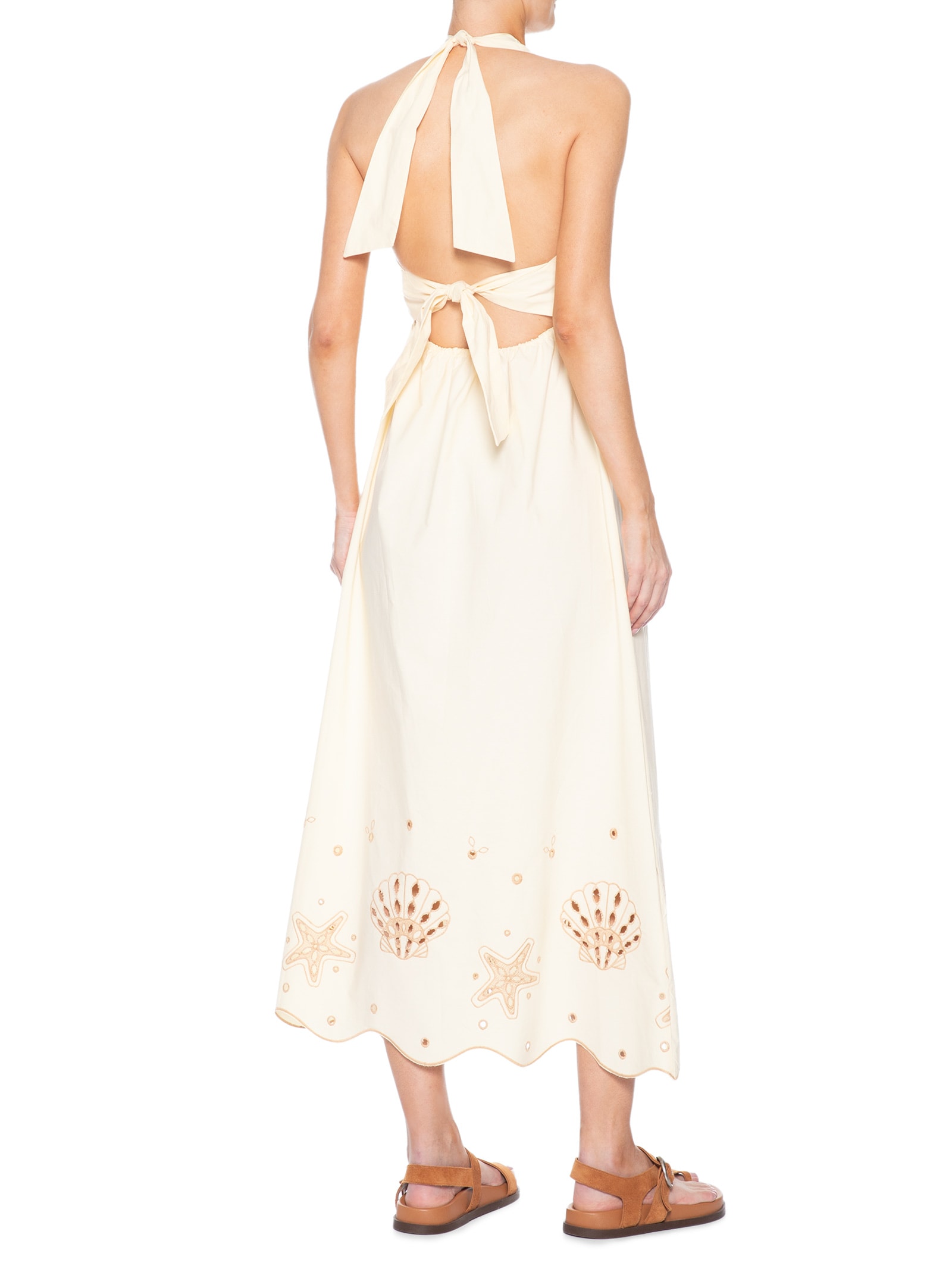 Vestido Cropped Algodão Barrado Festone Off White Dress To