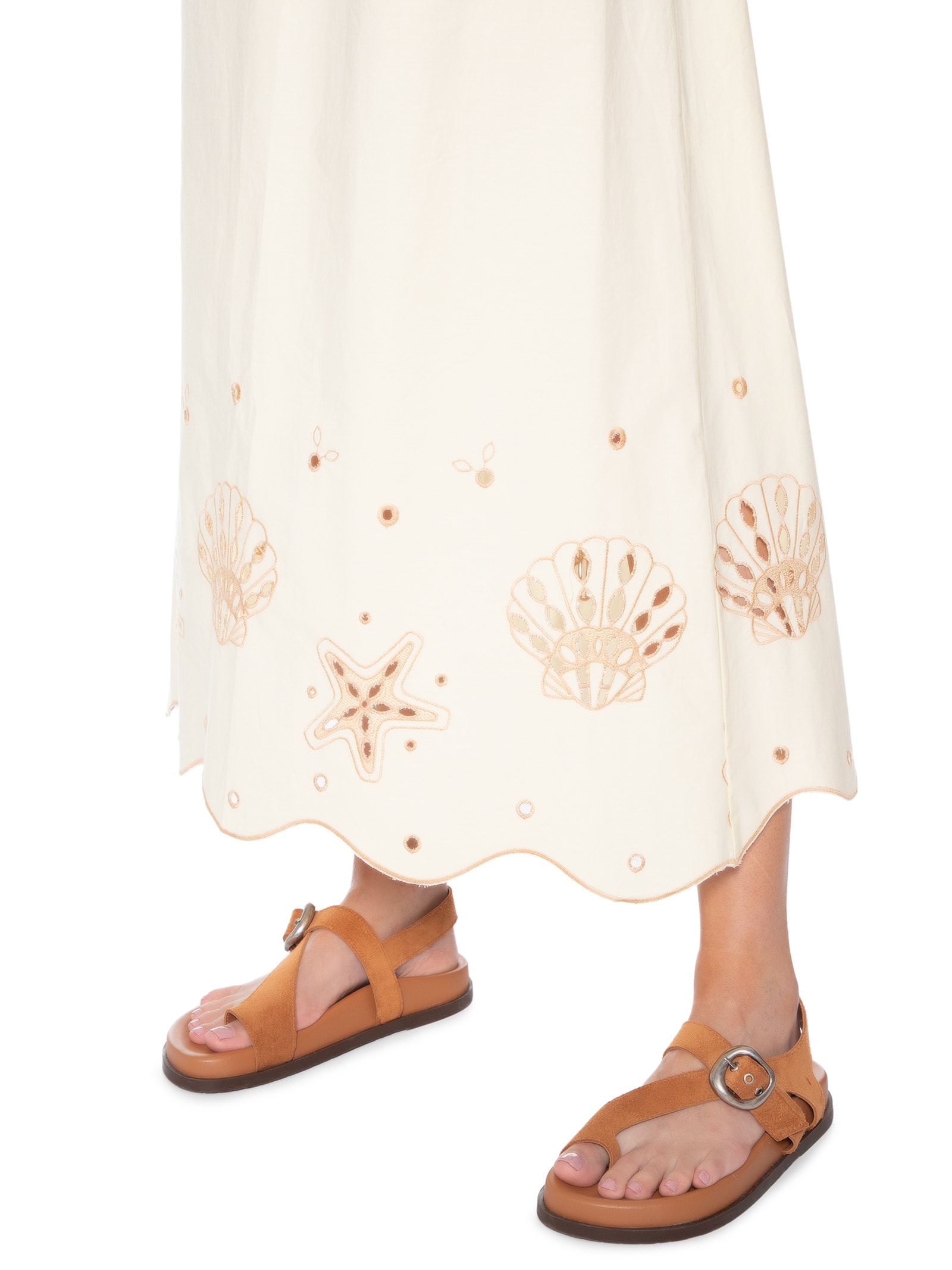 Vestido Cropped Algodão Barrado Festone Off White Dress To